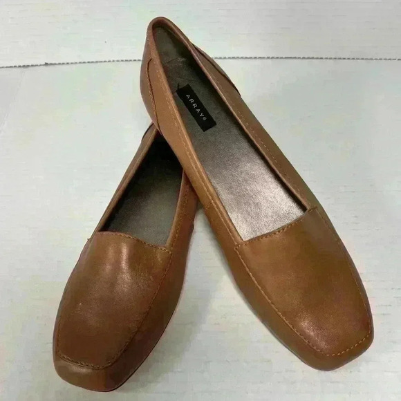 ARRAY Tan Soft Leather Freedom Squared Toes Loafer Flats Shoes Size 7M Boho - Picture 1 of 8